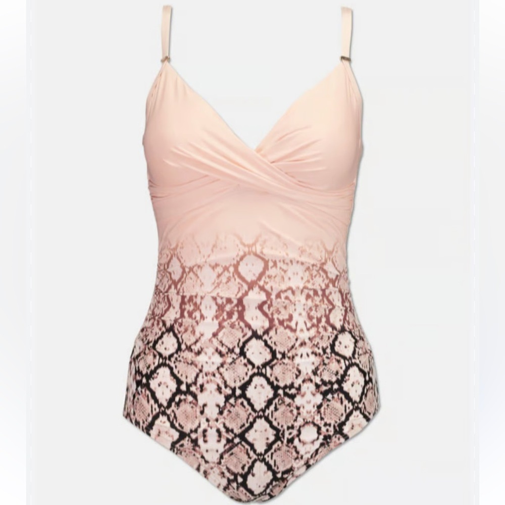 CALVIN KLEIN Snakeskin Python Ombré Wrap One Piece Swimsuit 8 - Picture 3 of 13